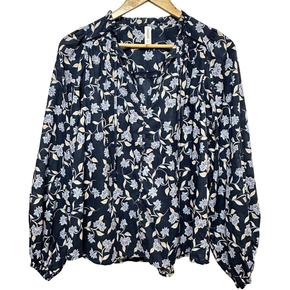 Kivari Balloon Sleeve‎ Floral Blouse Womens 6 Button Up Peasant Boho Lightweight